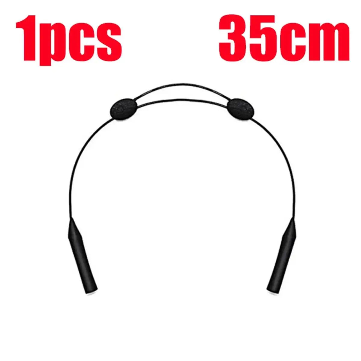 Black adjustable anti-slip eyeglass retainer strap with a loop and two small ball connectors