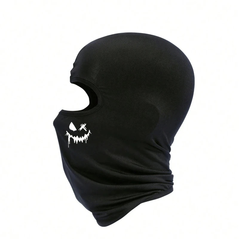 Balaclava de malla negra transpirable con diseño de calavera y sangre goteando
