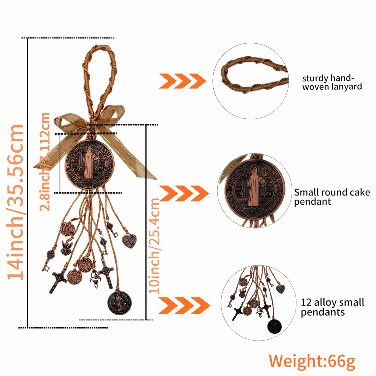 A set of religious protection charms including a sturdy hand-woven lanyard, a small round cake pendant, and twelve alloy smal