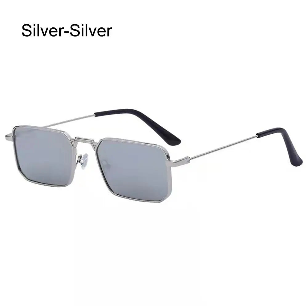 Silver-silver retro vintage metal frame sunglasses with dark lenses