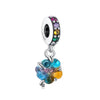 A silver family tree charm jewelry piece featuring a bail and colorful gemstone beads.