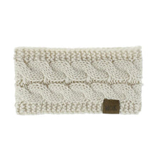 Cremefarbener gestrickter Plüsch-Winter-Ohrwärmer-Haarband.