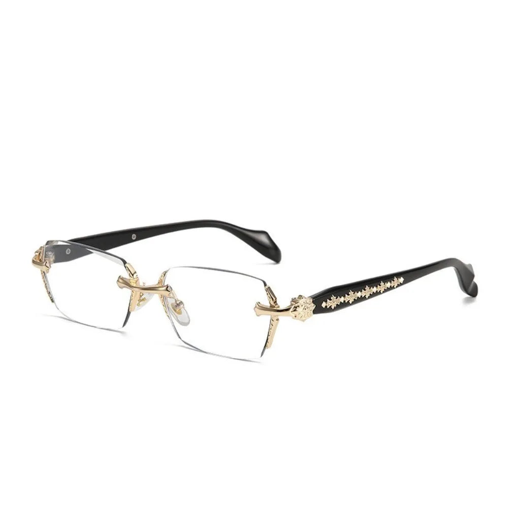 Vintage Y2K frameless glasses with gold accents and black frames