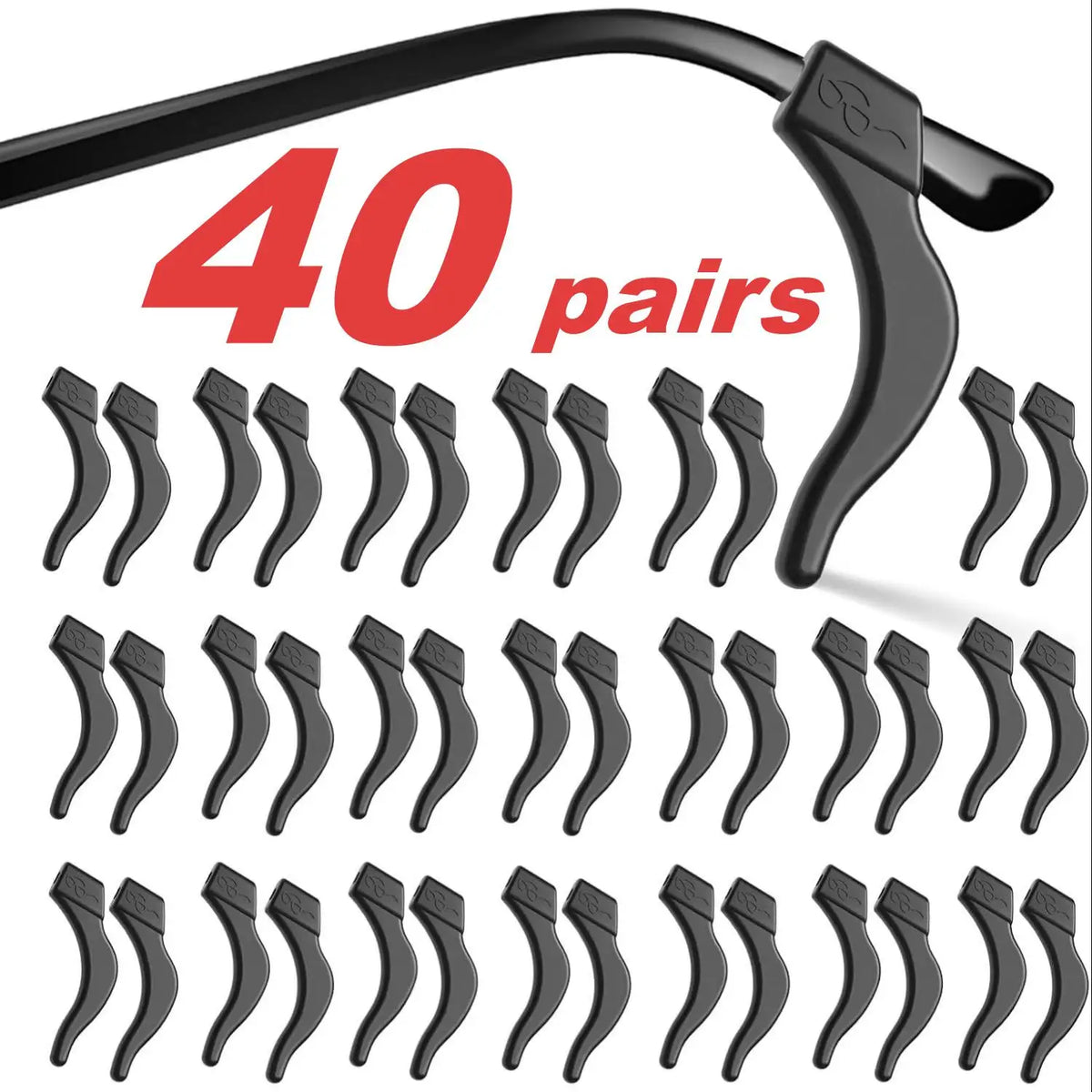 40 زوجًا من مقابض نظارات سيليكون سوداء مع مقبض أسود.