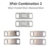 Three pairs of silver, frosted silver, and diamond silver shoe charms and laces.