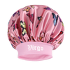Pink butterfly satin sleep bonnet and headband set with a Virgo design
