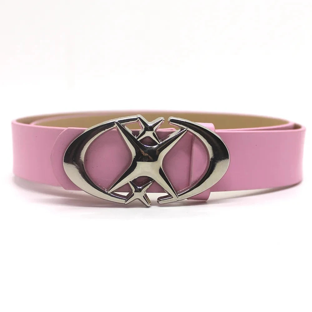 Pink vintage gothic belt with a silver moon star buckle.