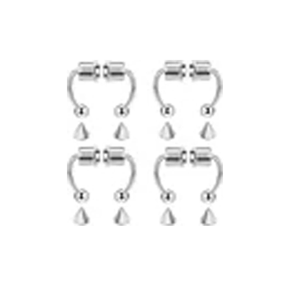 A set of silver hoop nose rings and stud earrings for fashion statement jewelry