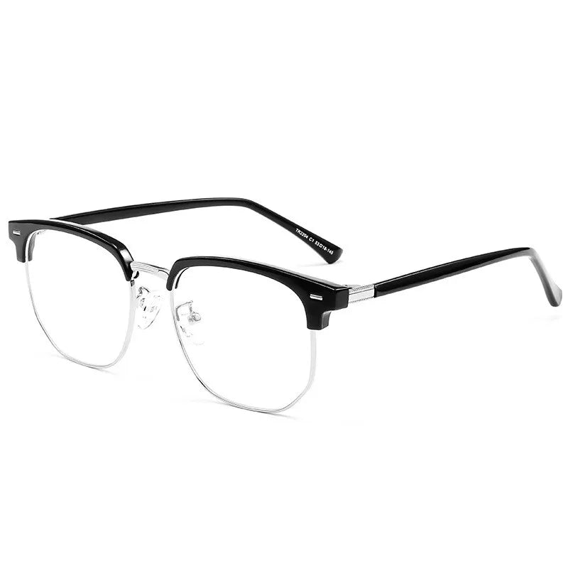 Retro half gold frame anti blue light eyewear with black arms and clear lenses