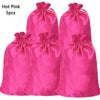 Five bright pink satin drawstring storage bags for hair tools