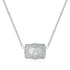 Silver pendant necklace featuring an engraved letter A on a delicate chain.