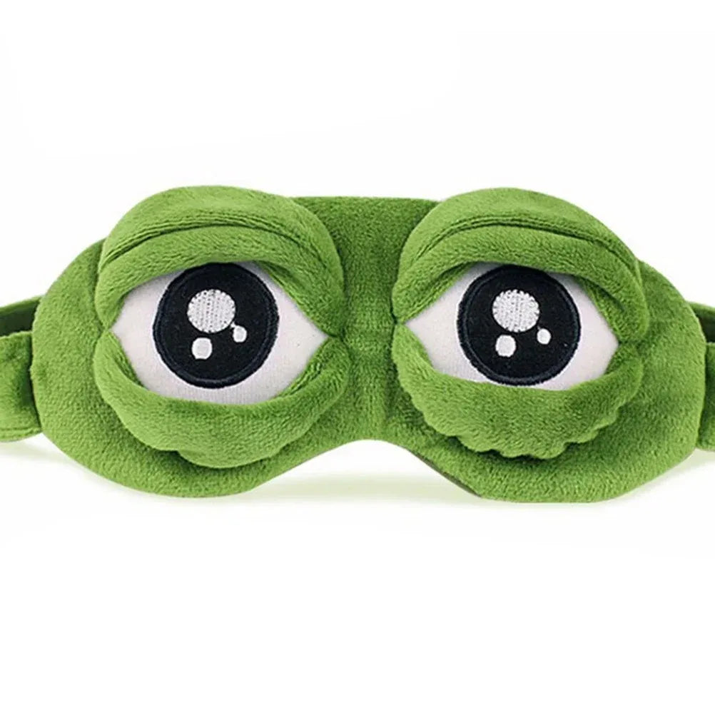 A green soft cotton sleep mask designed to relieve eye strain, featuring large, rounded eyes.