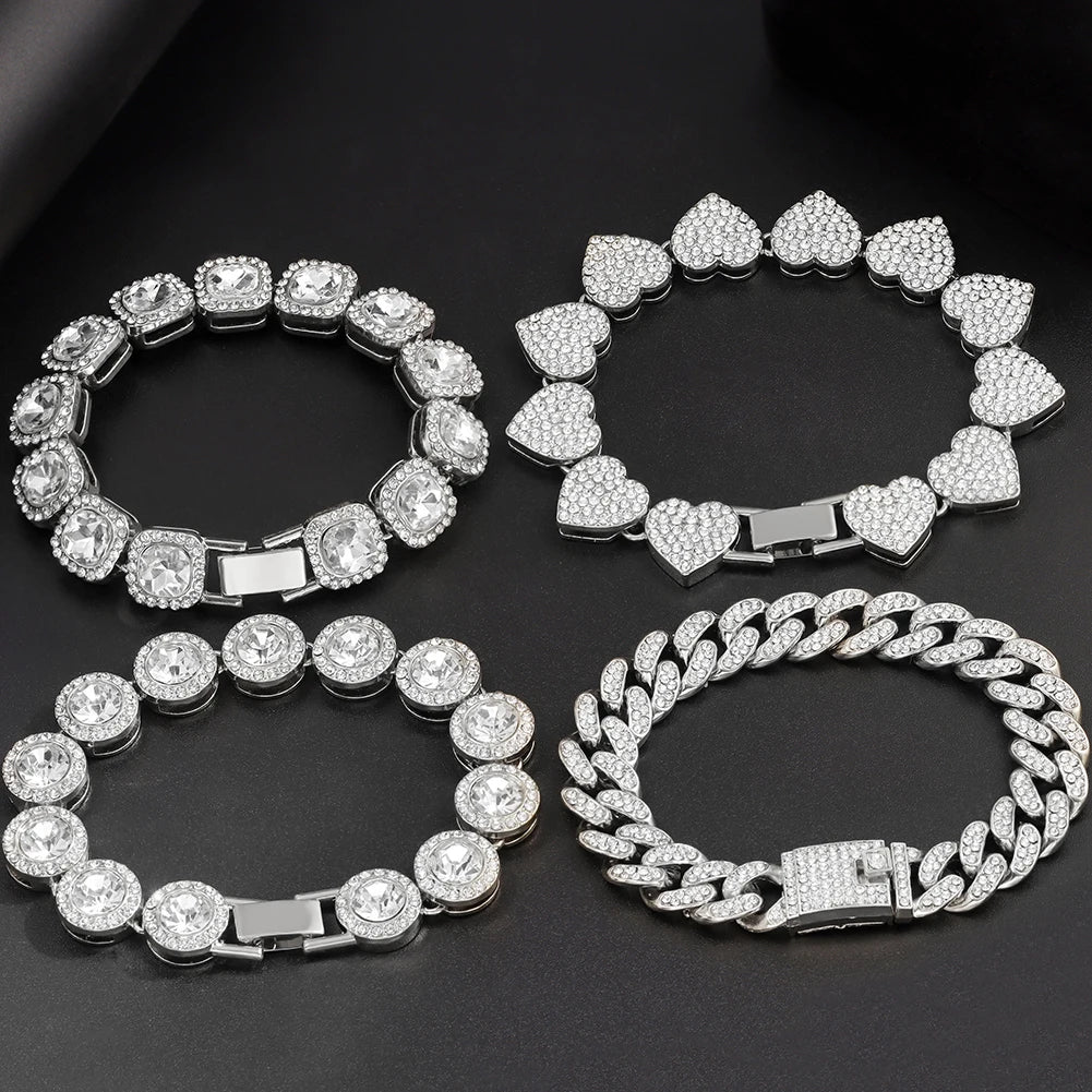 Iced Out Rhinestone Cuban Chain Bracelets