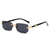 Rimless rectangle sunglasses with black frames and dark lenses