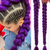 Purple braided hair ponytail with tinsel extensions shown in a close-up of a person's head and hair