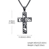 A stainless steel cross necklace with a gold finish featuring an engraved design.