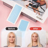 Before and after comparison of strong double-sided hair extension adhesive tape application on a woman's hair.