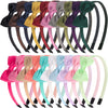 A collection of decorative grosgrain ribbon hair bows in various pastel and deep colors.