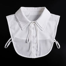 White blouse with a false collar and detachable neckline, shown flat lay.