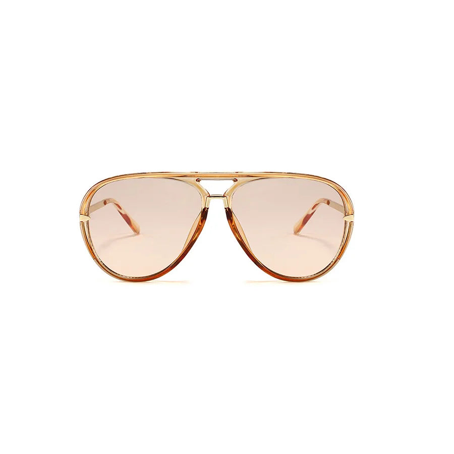 Retro large frame green fashion sunglasses with gold-toned metal arms