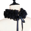 Black decorative pleated ruffle stand collar sweater displayed on a mannequin.