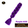 Purple braided hair extension wig labeled Purple-A35, 24 inches long and sold in a 6 pack.
