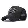 Black unisex tactical baseball cap featuring a distressed American flag design on the front panel.