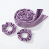 Bandeau de fer à boucler pour cheveux, violet, montré roulé et en version en boucle séparée.