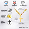 A gold-plated stainless steel Cuban link necklace featuring a cross pendant and a 50cm chain.