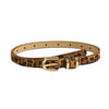 A brown leopard print slim PU leather belt with a vintage gold-toned buckle.