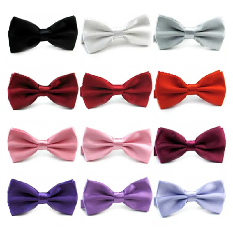 Collection de nœuds papillons pour hommes classiques en noir, argent, rouge, rose, violet et bleu.