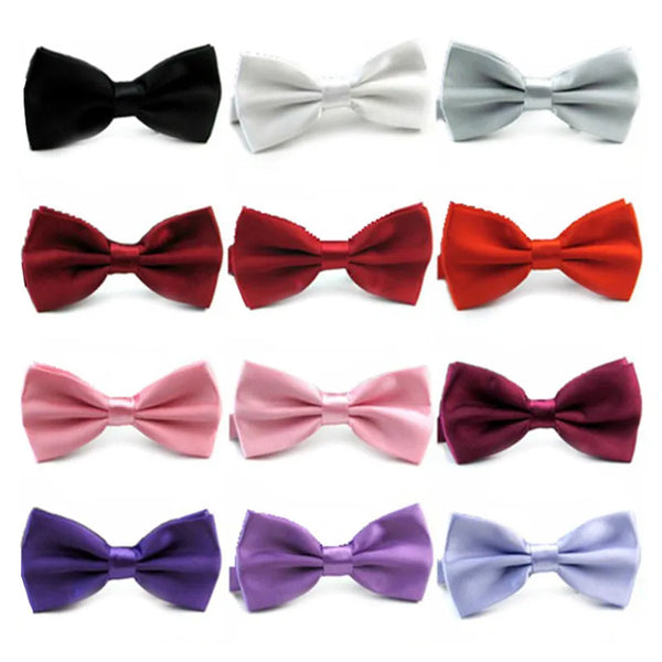 Collection de nœuds papillons pour hommes classiques en noir, argent, rouge, rose, violet et bleu.