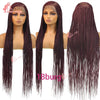 A display of a 36-inch braided cornrow wig in a deep burgundy color shown from the front.