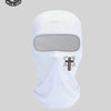 Balaclava de malla blanca transpirable con diseño de cruz