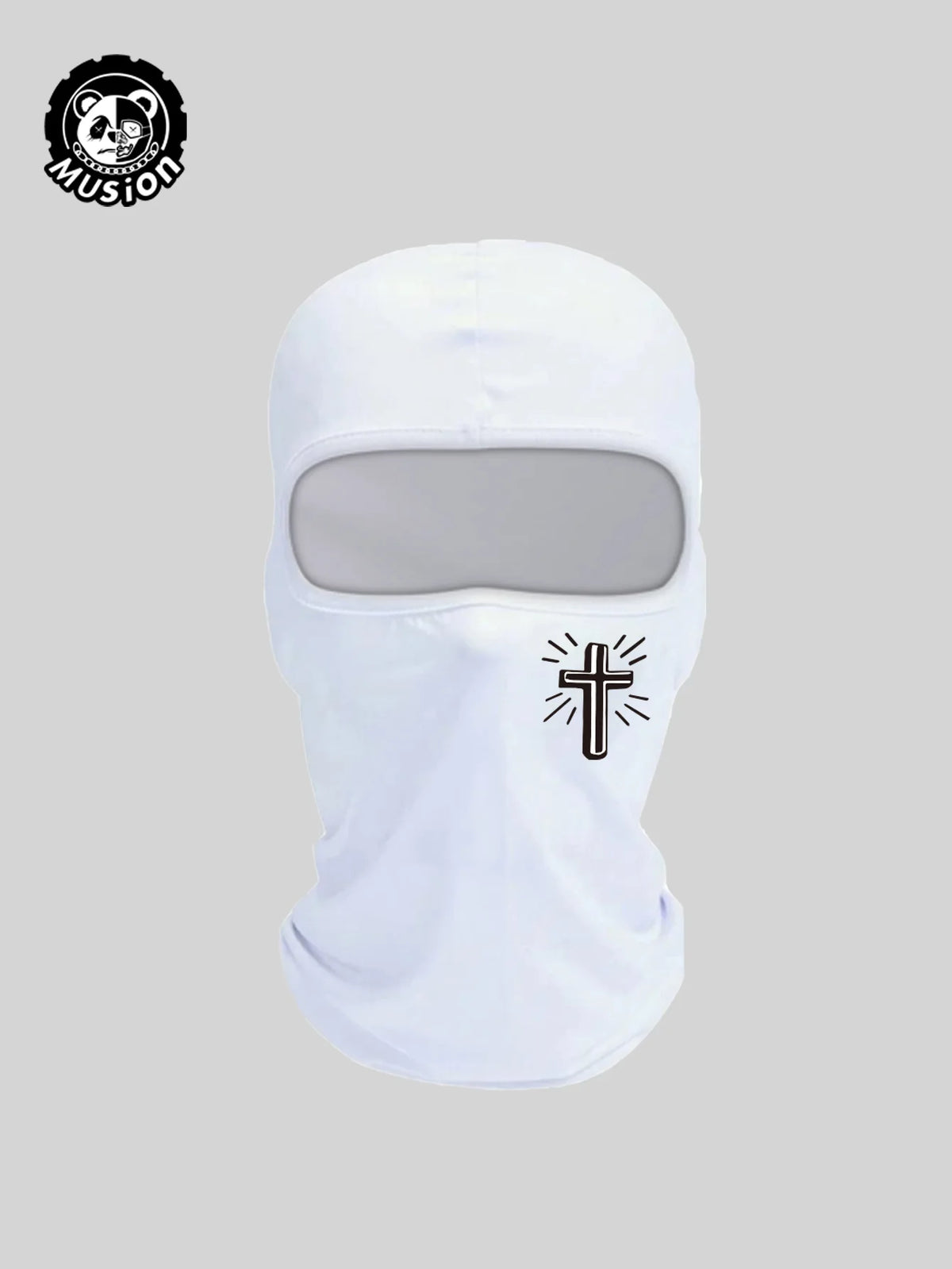 Balaclava de malla blanca transpirable con diseño de cruz