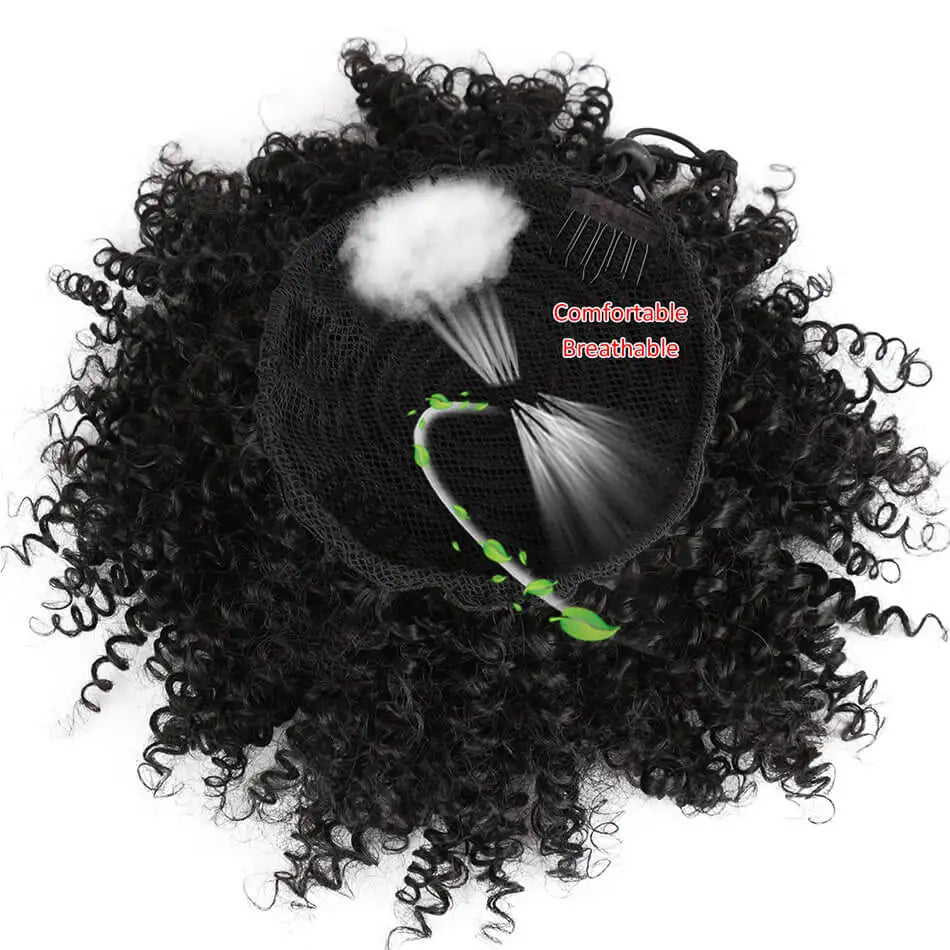 Schwarze synthetische Afro-Puff-Chignon-Haarerweiterung mit flauschigem weißem Ansatz
