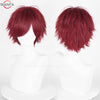 Un par de pelucas sintéticas de cabello rojo-rosado, cortas y en capas, exhibidas en un maniquí de cabeza blanca.