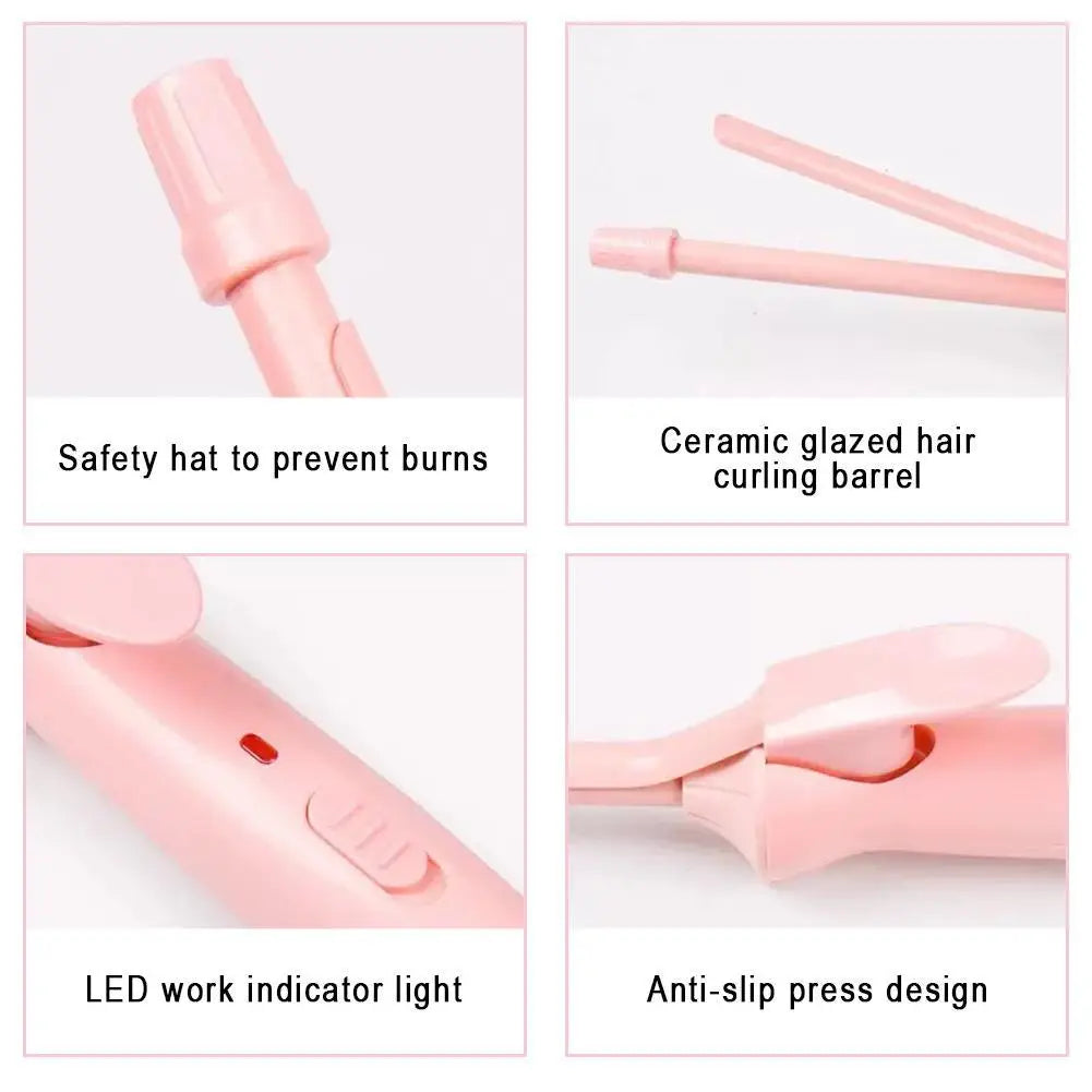 Pink ceramic glazed hair curling barrel and associated tools for styling hair
