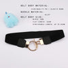 Black adjustable fashion round buckle belt with a light blue fluffy charm