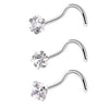 Three pieces of heart star zirconia nostril studs shown against a white background.