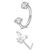 Silver horseshoe nose ring set featuring a hoop and a butterfly charm.