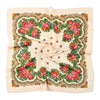 A cream-colored square scarf featuring a detailed floral print with roses and greenery.
