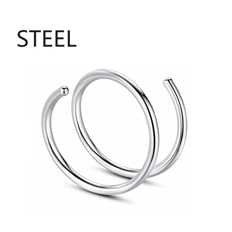 A silver steel hoop nose ring jewelry item shown against a white background.