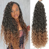 Lange, dunkle braune und blonde Boho-Knoten-Boxbraids für lockiges Haar
