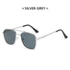Silver-grey classic metal frame square sunglasses shown against a white background.