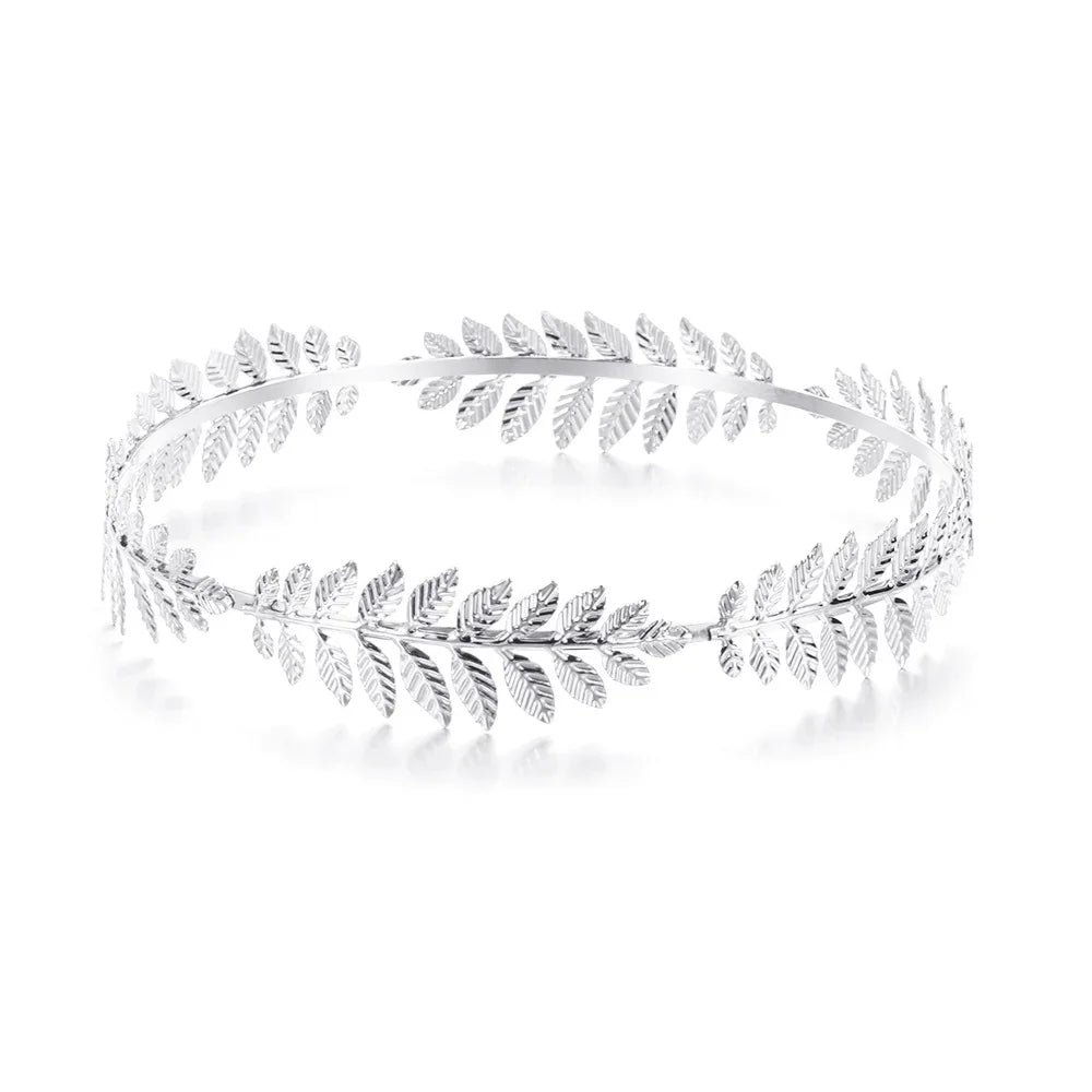 Silver leaf headband featuring delicate laurel leaves for bridal or party accessories