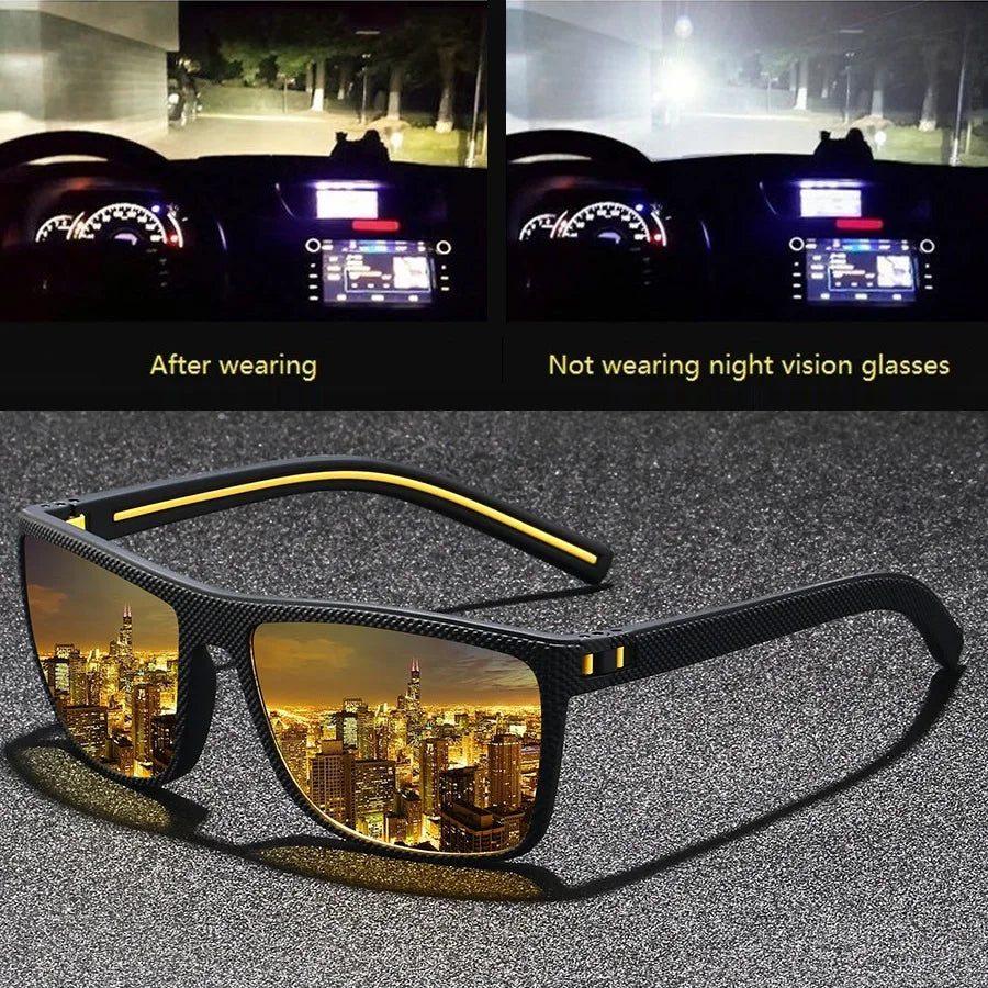 A pair of vintage check pattern sunglasses resting on a dark surface.