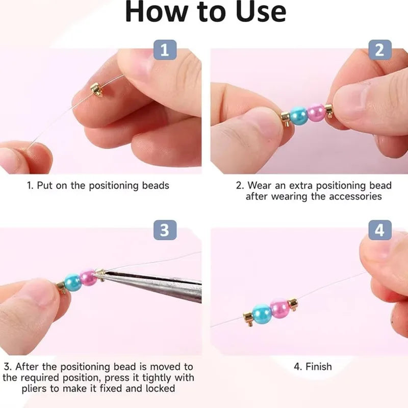 A four-step guide showing how to use jewelry findings stoppers or spacers for connectors.