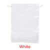 White satin wig storage bag with a drawstring closure