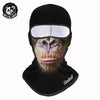 Black full face balaclava helmet liner with a clear visor and a monkey face design.